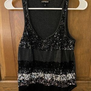 Express Black and Silver Sequin Tank Top